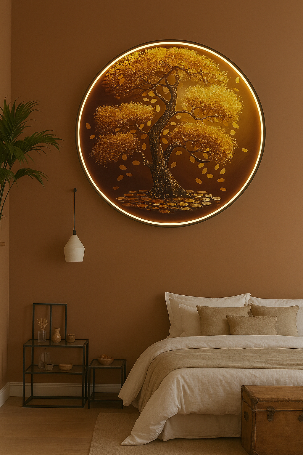 Round Metal Wall Decor With Lamp Led   Painting, Wall Art Decor, for Home Decorations
