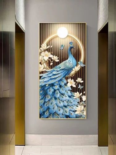Home decoration modern design popular wall panel art crystal porcelain painting Operating With Remote peacock LED wall painting (24×48 inch) - Shreya home decor