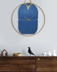 Deer Head on Top Round Blue and Golden Decorative Metal Wall Clock (size 24 Inch)