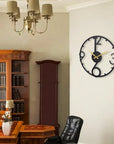Large Hollow Black Metal Wall Clock with Gold Home Decor Art - Shreya home decor