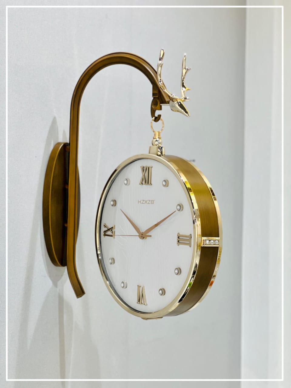 Luxury Deer Head Round Wall Hanging Double Sided 2 Faces Clock - Shreya home decor