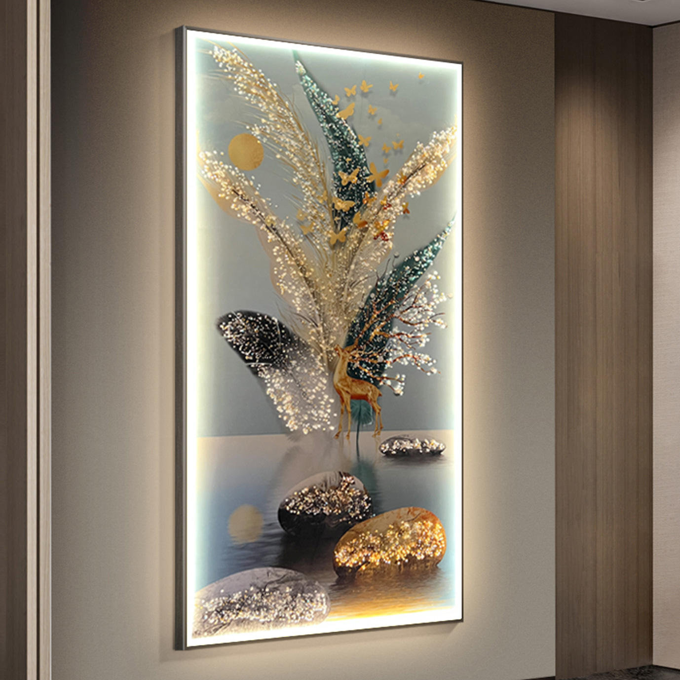LED Lighting Crystal Porcelain Decoration Painting Remote Control Wall Art Hanging Painting (24×48 inch) - Shreya home decor