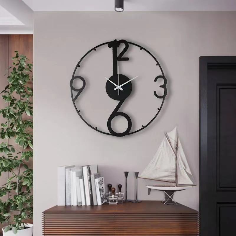 Large Hollow Black Metal Wall Clock with Gold Home Decor Art - Shreya home decor