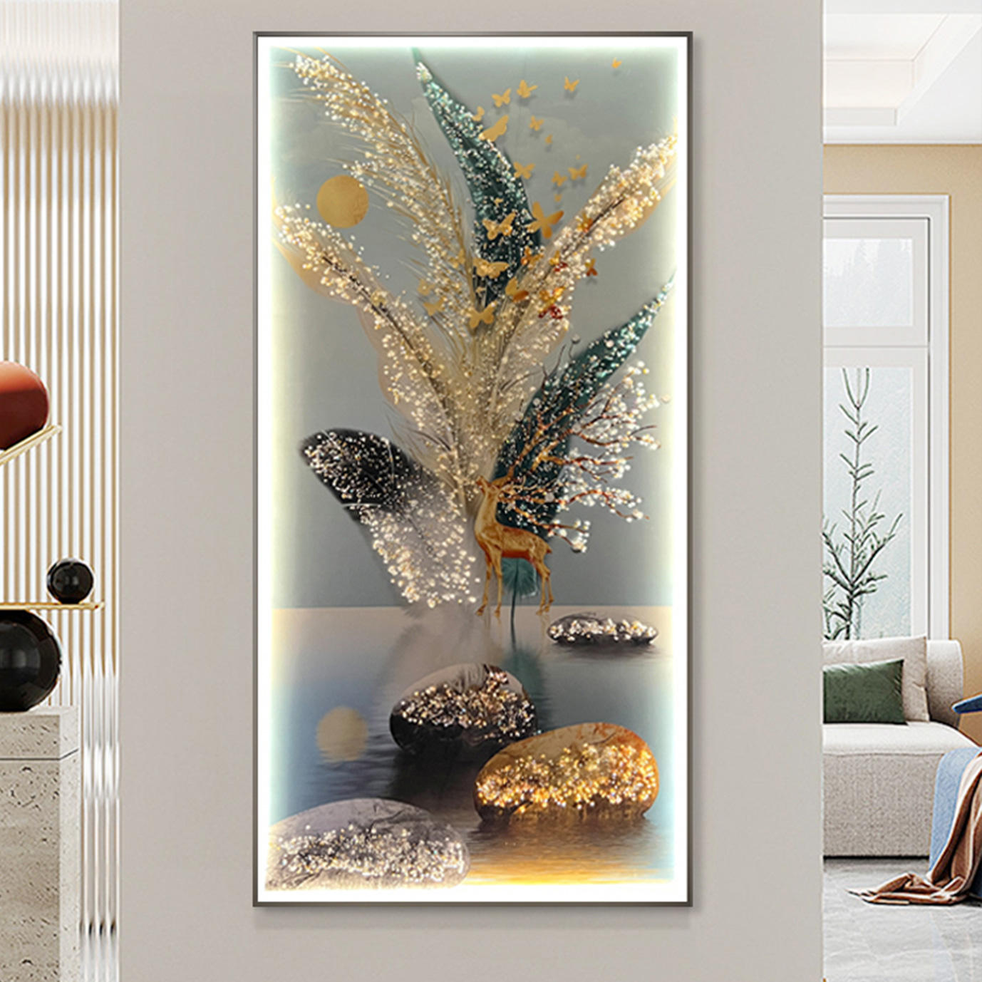 LED Lighting Crystal Porcelain Decoration Painting Remote Control Wall Art Hanging Painting (24×48 inch) - Shreya home decor