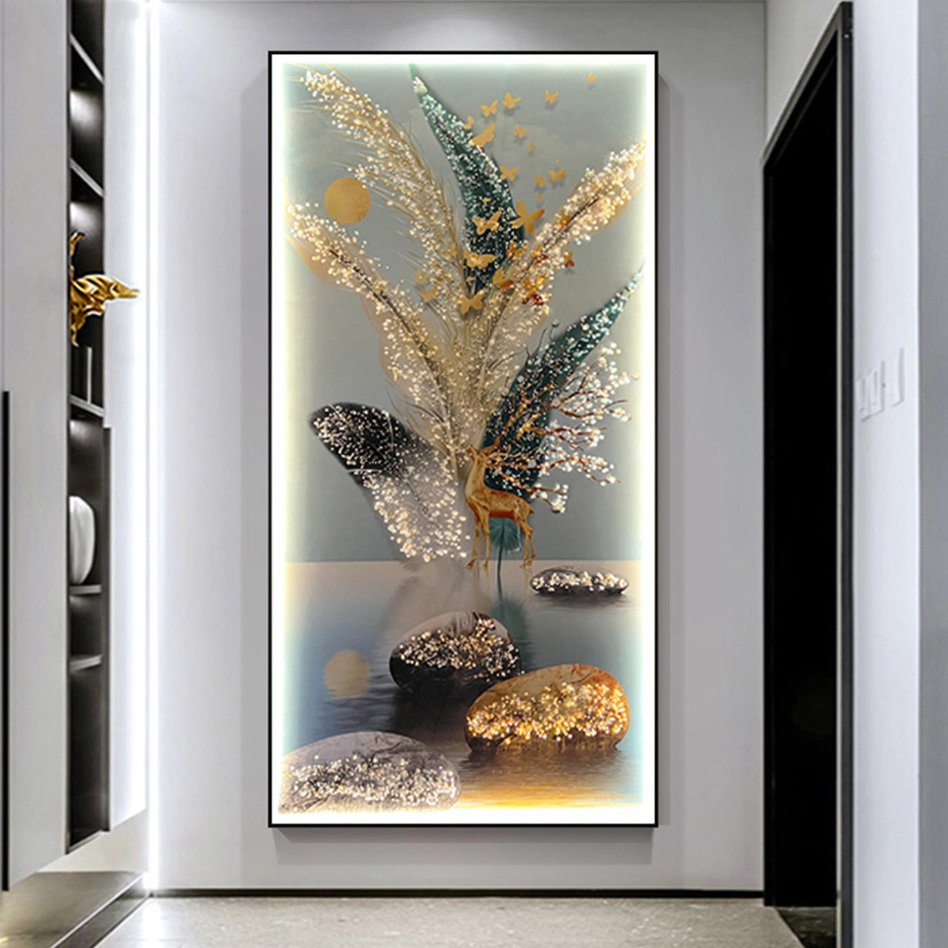 LED Lighting Crystal Porcelain Decoration Painting Remote Control Wall Art Hanging Painting (24×48 inch) - Shreya home decor