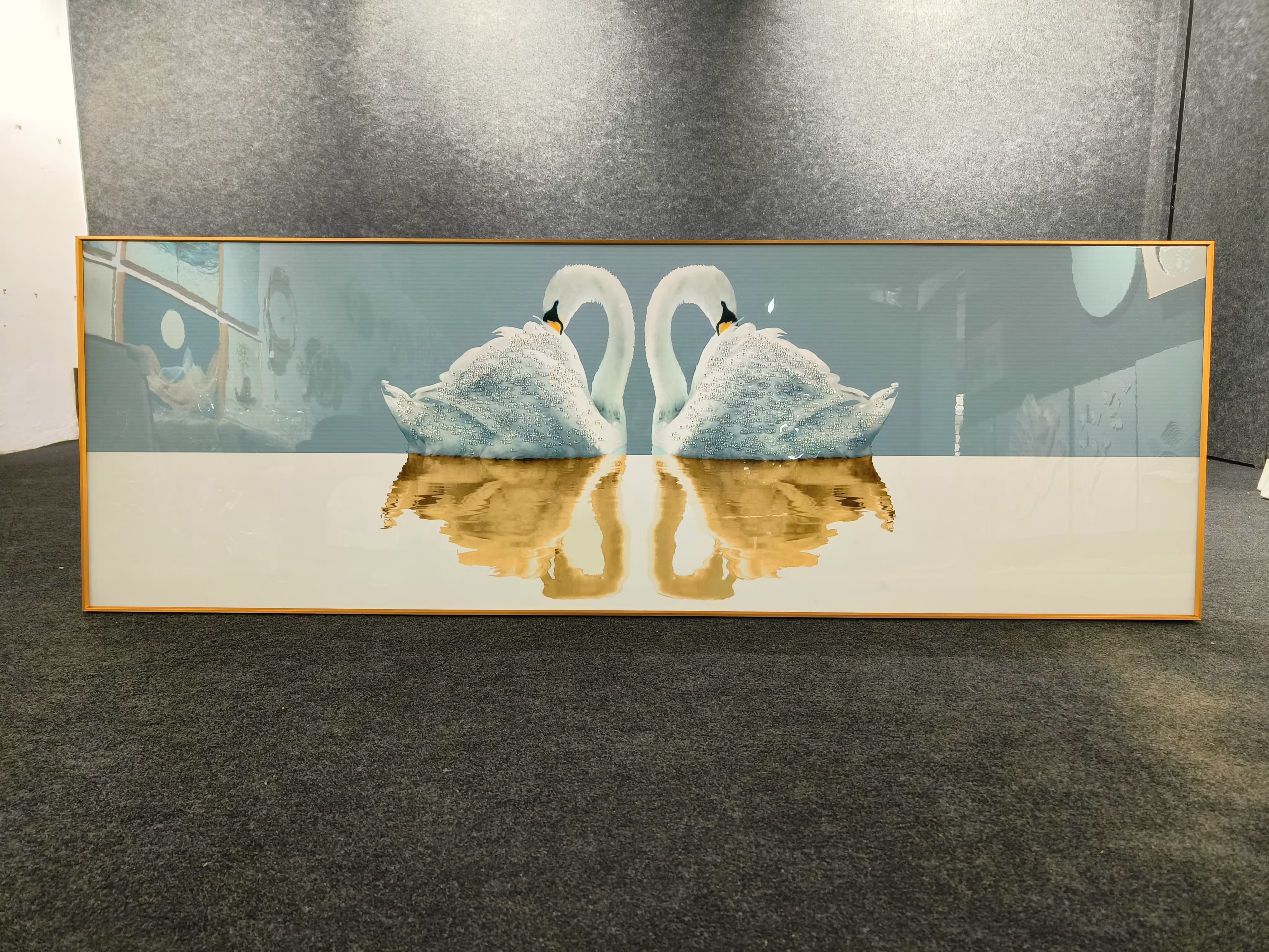 Two Swan Love in the Lake Large crystal Painting (180*60 CM)