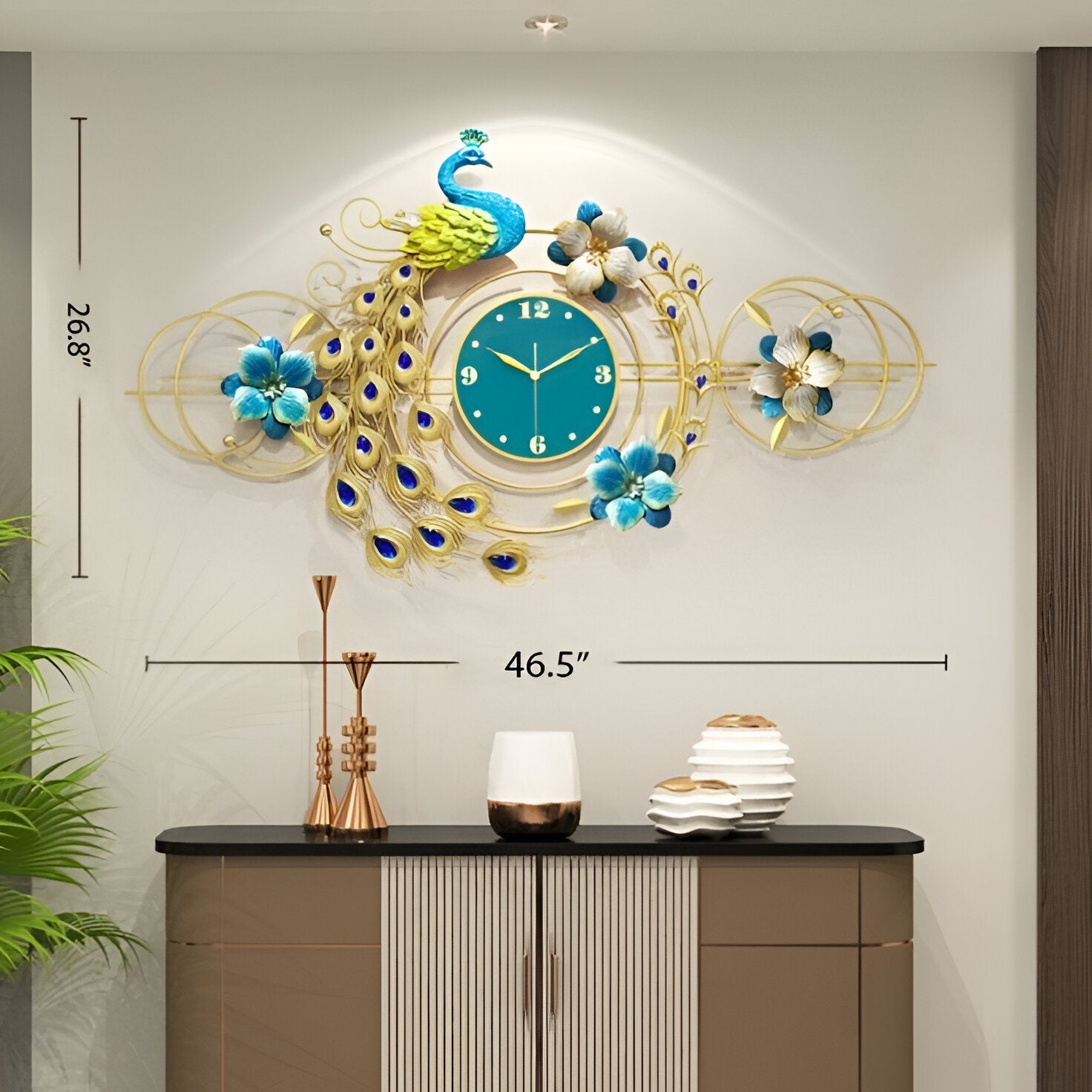 3D Designer Big Peacock Colorful Metal Wall Clock- FunkyTradition - Shreya home decor
