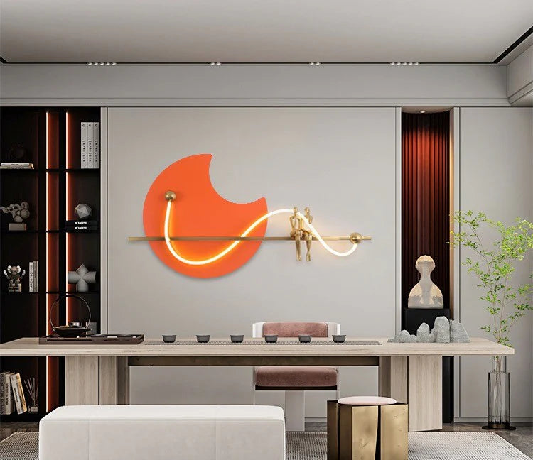 LED Modern Orange Wall Art With Sitting Couple - Style 2
