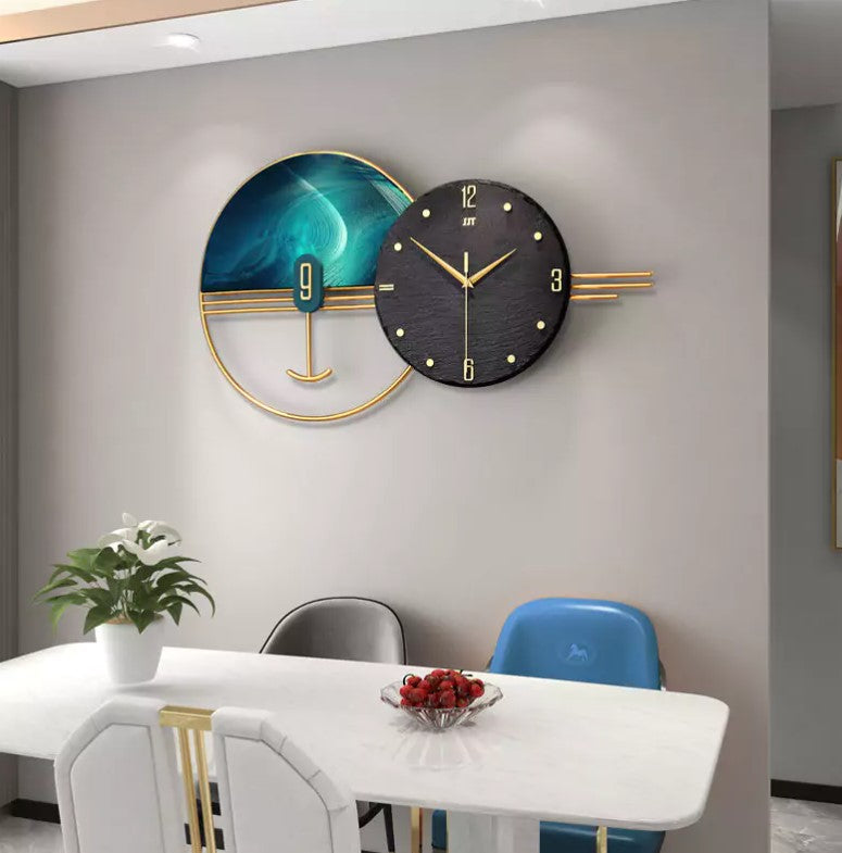 Sea Green Designer Wall Clock for Living Room, Hall & Bedroom | Stylish Clock Size 65*35