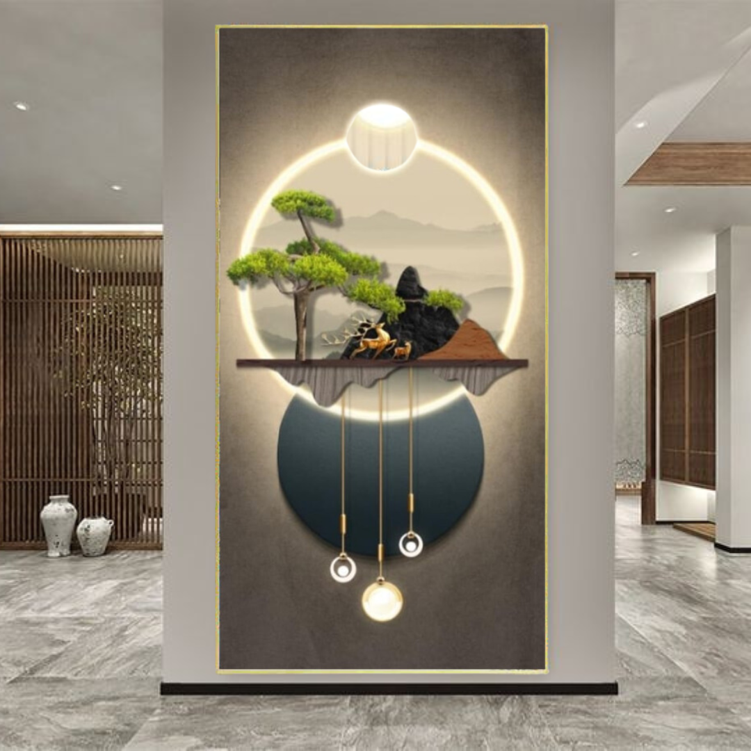 Large Crystal Porcelain Painting Operating With Remote Luxury Wall Art Diamond LED Painting (24×48 inch) - Shreya home decor