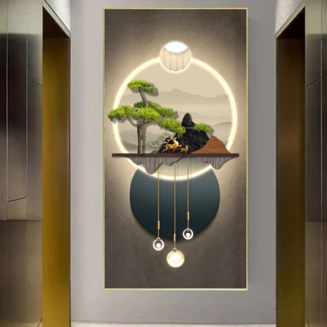 Large Crystal Porcelain Painting Operating With Remote Luxury Wall Art Diamond LED Painting (24×48 inch) - Shreya home decor