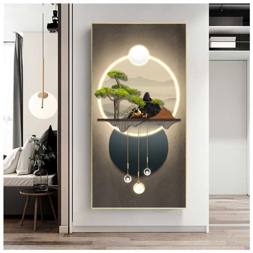 Large Crystal Porcelain Painting Operating With Remote Luxury Wall Art Diamond LED Painting (24×48 inch) - Shreya home decor