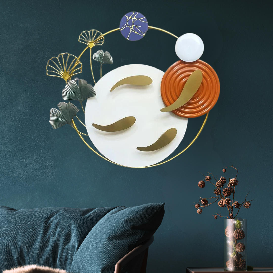 Modern Luxury Iron Fish with Leaf in Ring Decor Wall Art