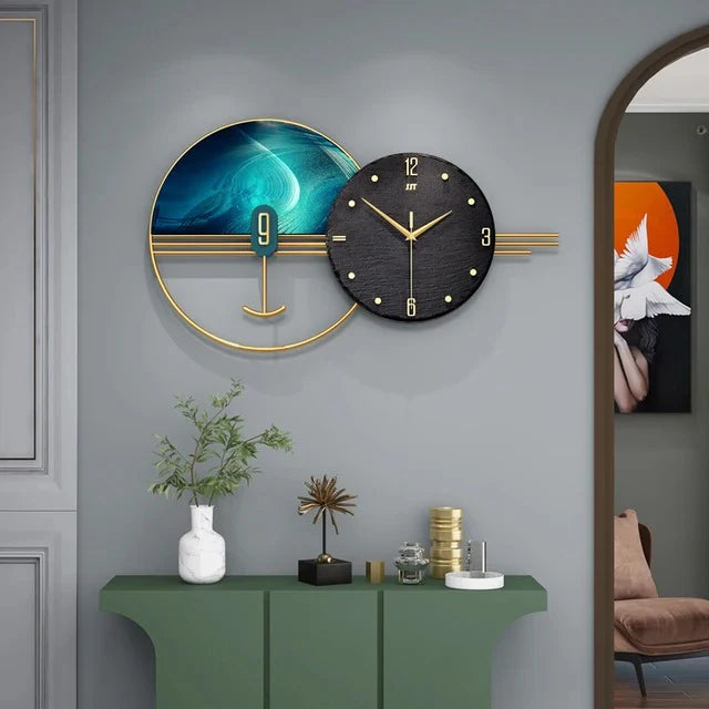 Sea Green Designer Wall Clock for Living Room, Hall & Bedroom | Stylish Clock Size 65*35