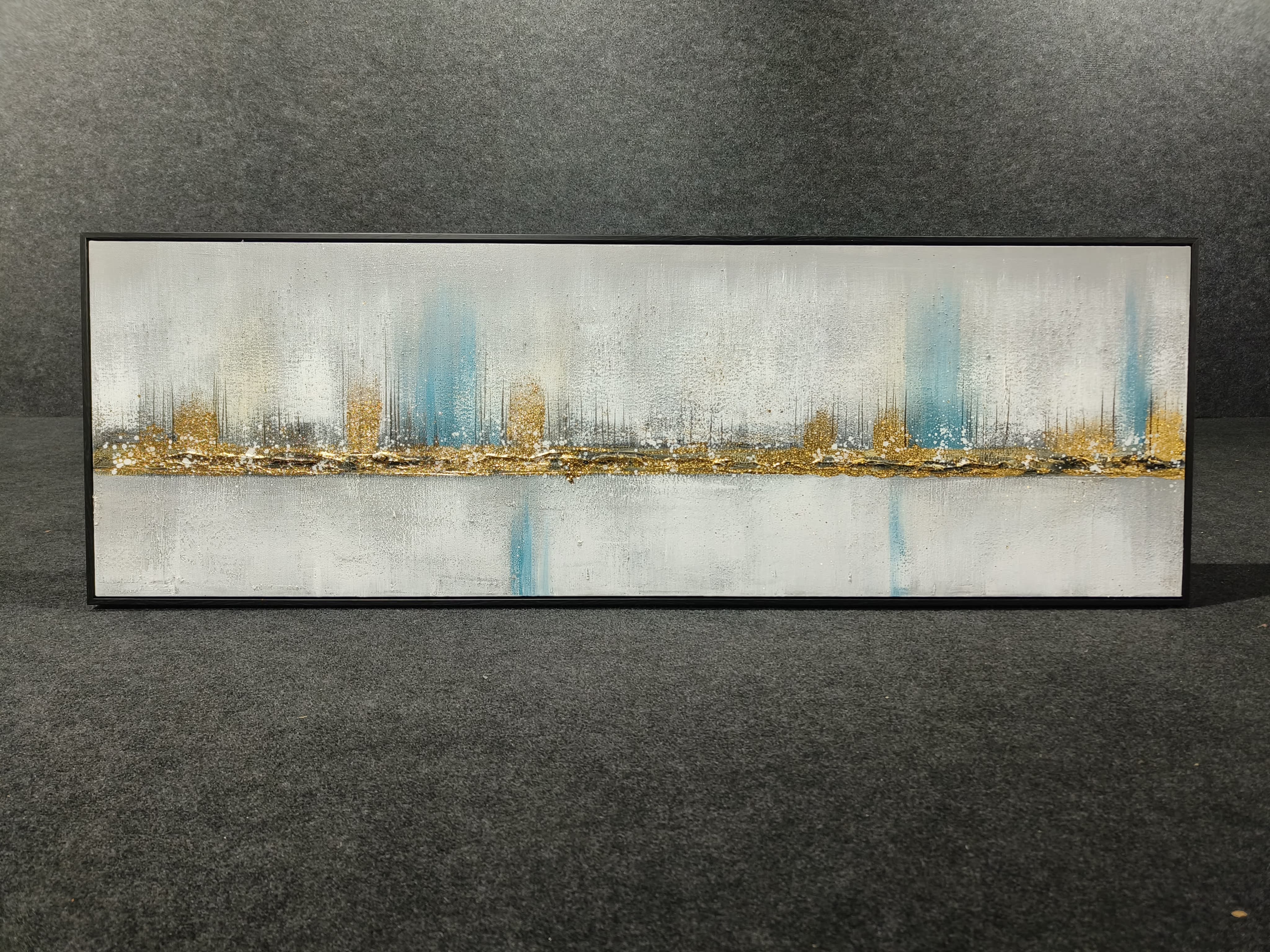 Handmade painting of Gray ,Blue And Glden  Painting for Living Room 150*50