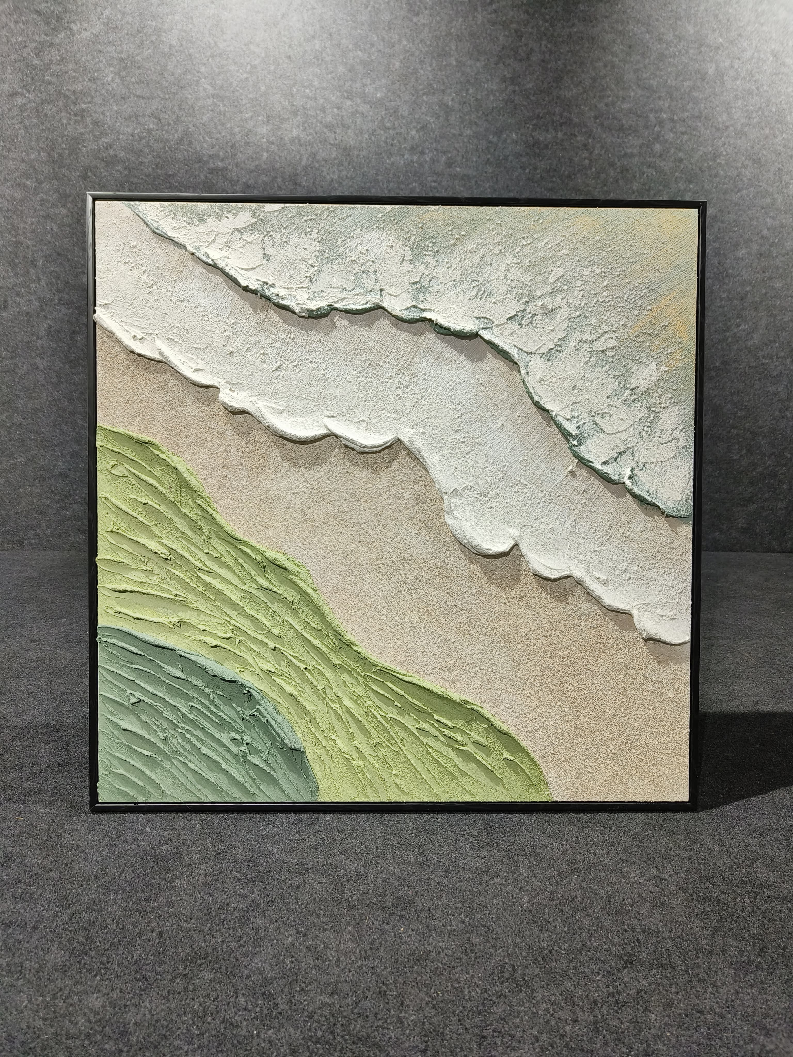 Abstract Beach Handmade Painting In Acrylic Green And White Color 80*80