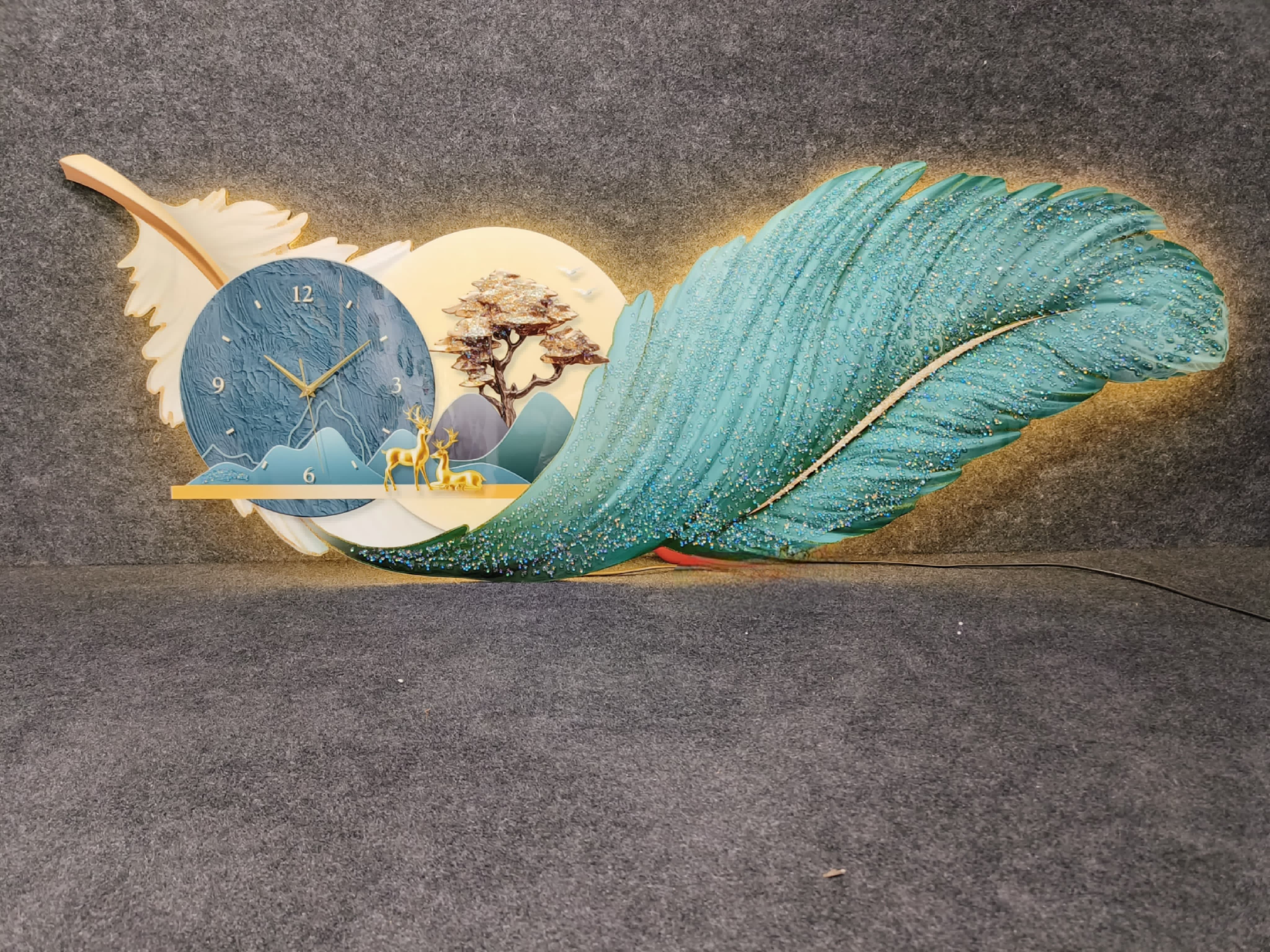 LED Painting Luxury Wall Art With Wall Clock For Home Living Room Bedroom Bed Side Decor Size 60*160