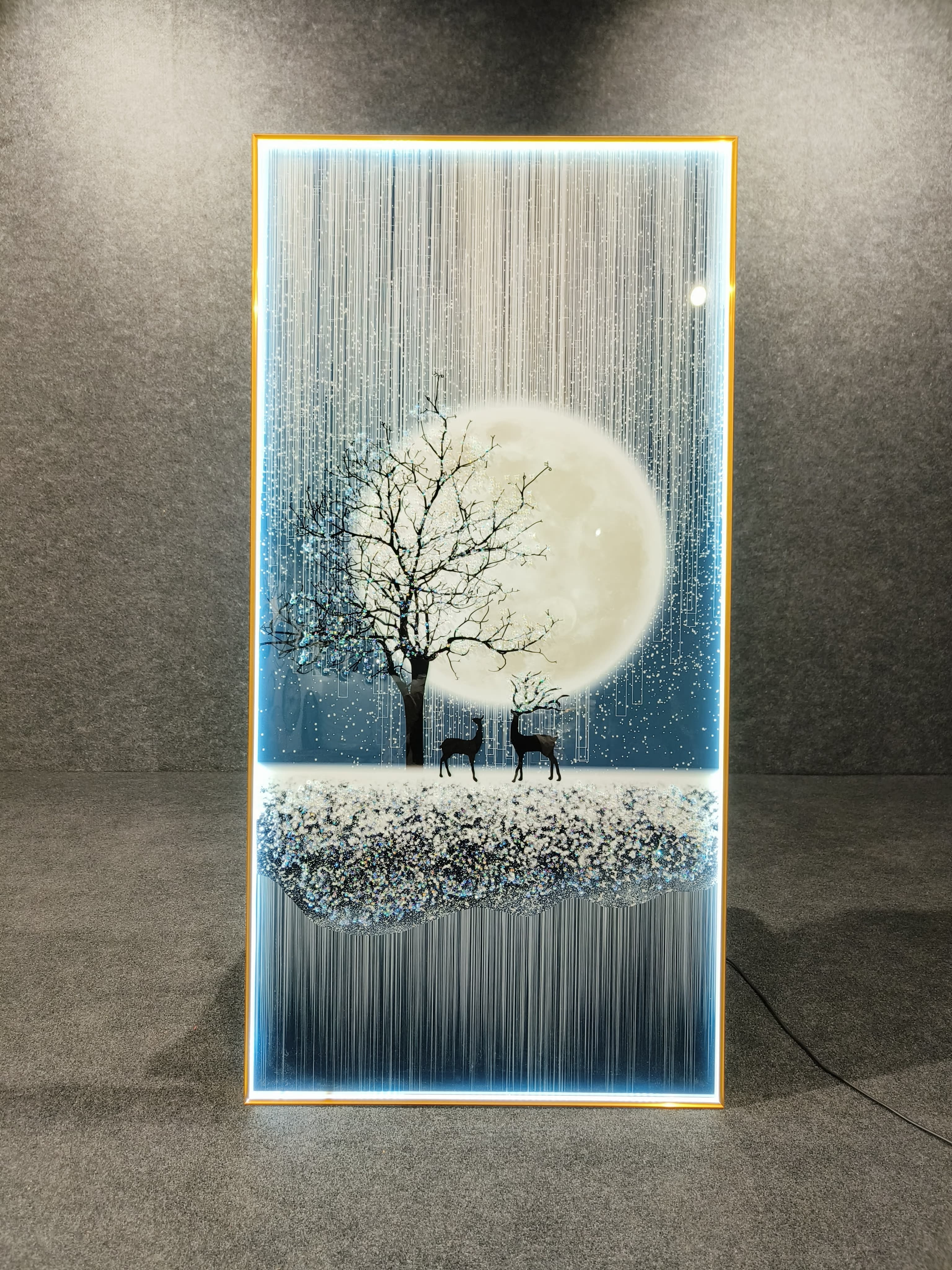 LED Painting Of Deer Moon For Living Room Bedroom Wall Decor Wall Size 24*48 inch +led