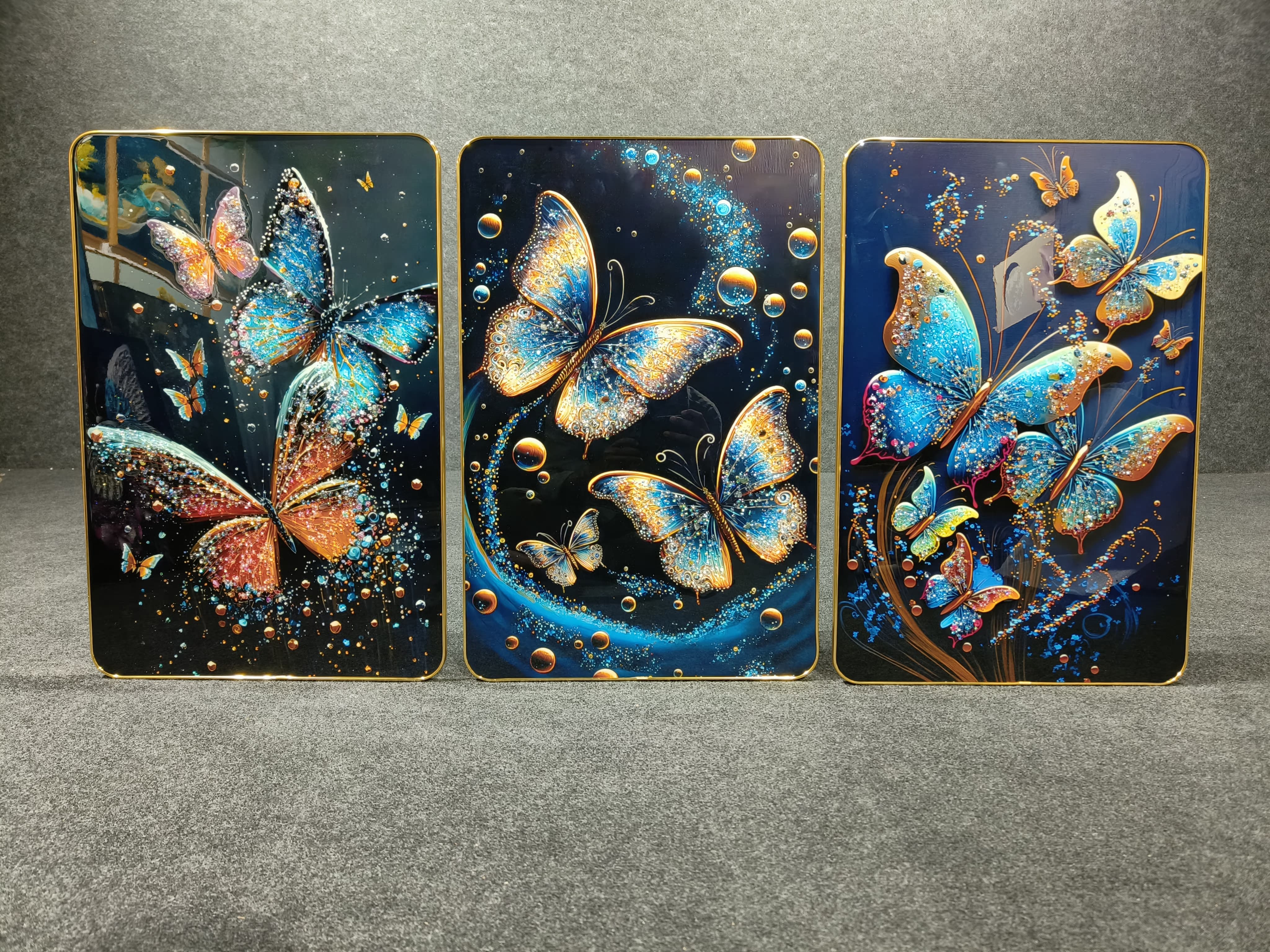 Set of 3 Butterfly Crystal Painting 40*60 CM (Set Of 3)