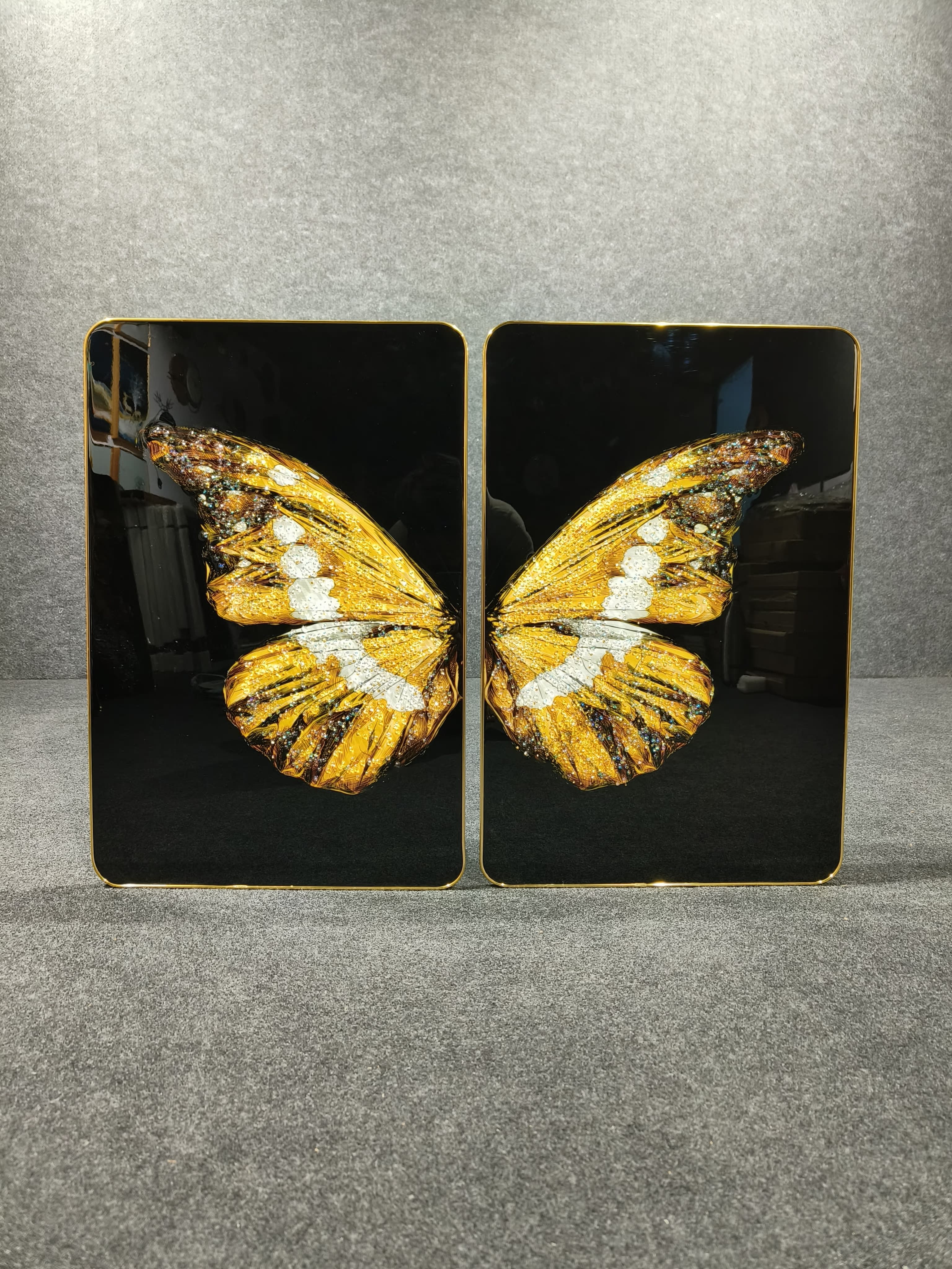 Golden butterfly crystal painting for  home decor office wall studio wall living room decoration40*60CM 9set of 2)
