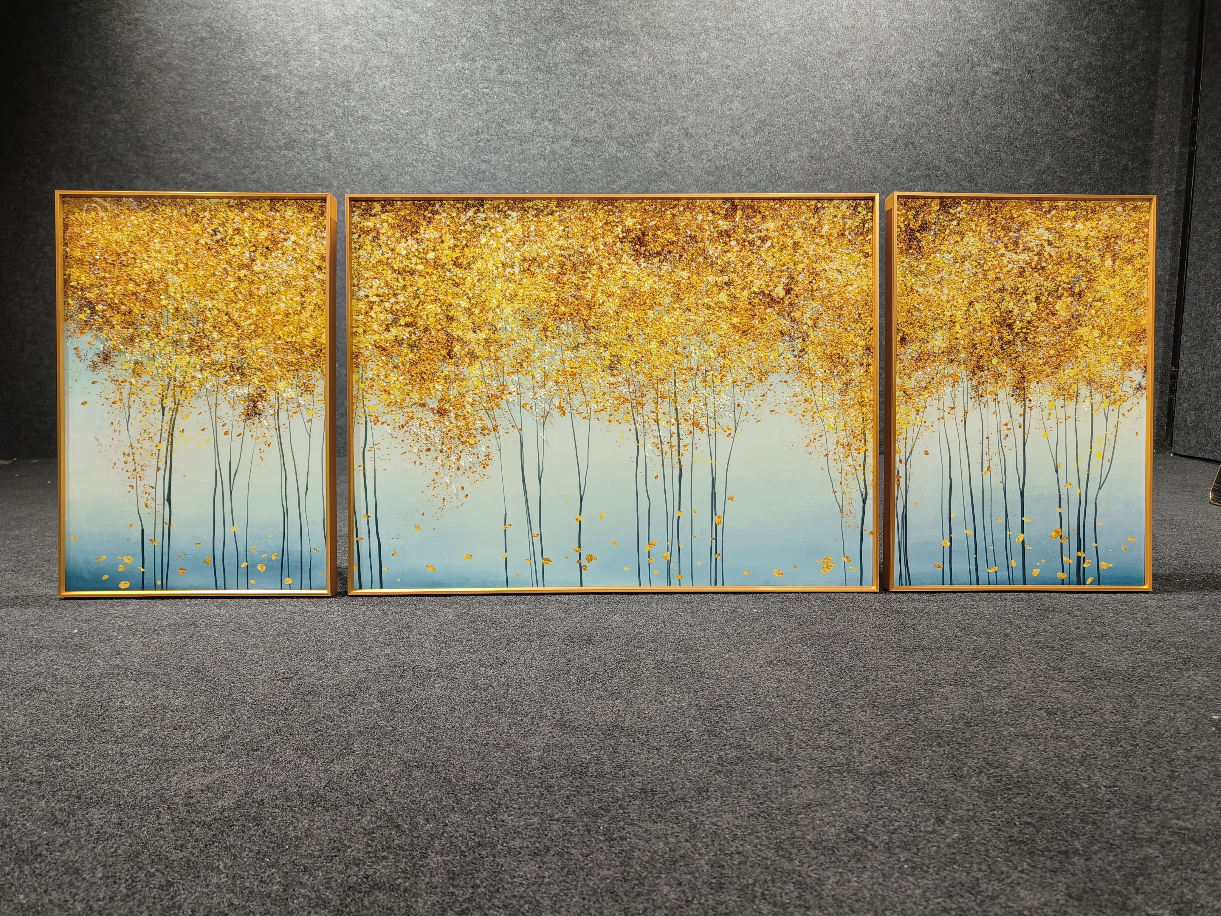 (SET OF 3) Crystal Painting of Golden Tree for Home, Hotels, Living Room, Hall, Decoretion 40*60cm(2)+60*80(1)cm