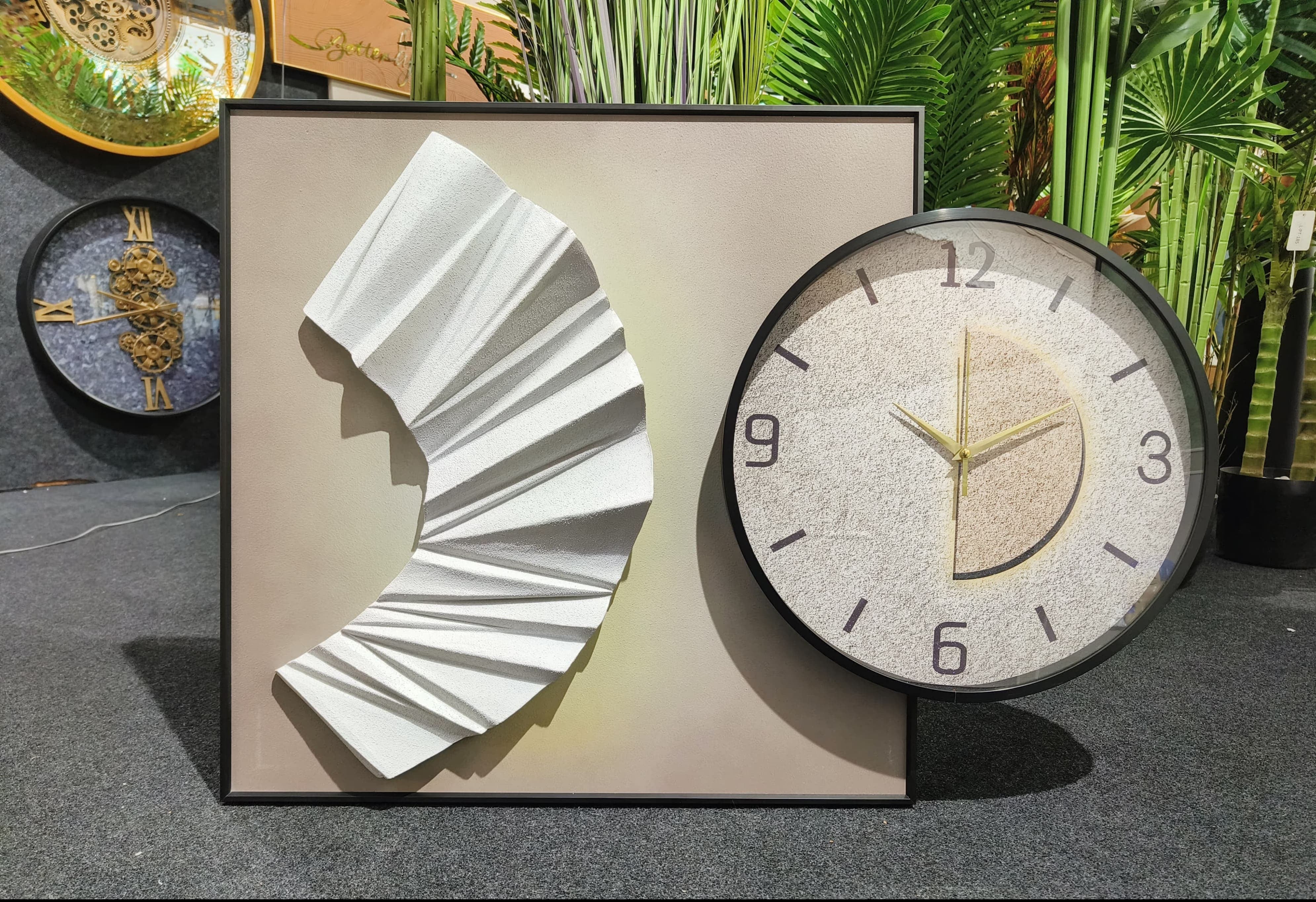 Abstract Waves: Timeless Art Clock (Size:- Painting 60*60, clock 40*40Cm)