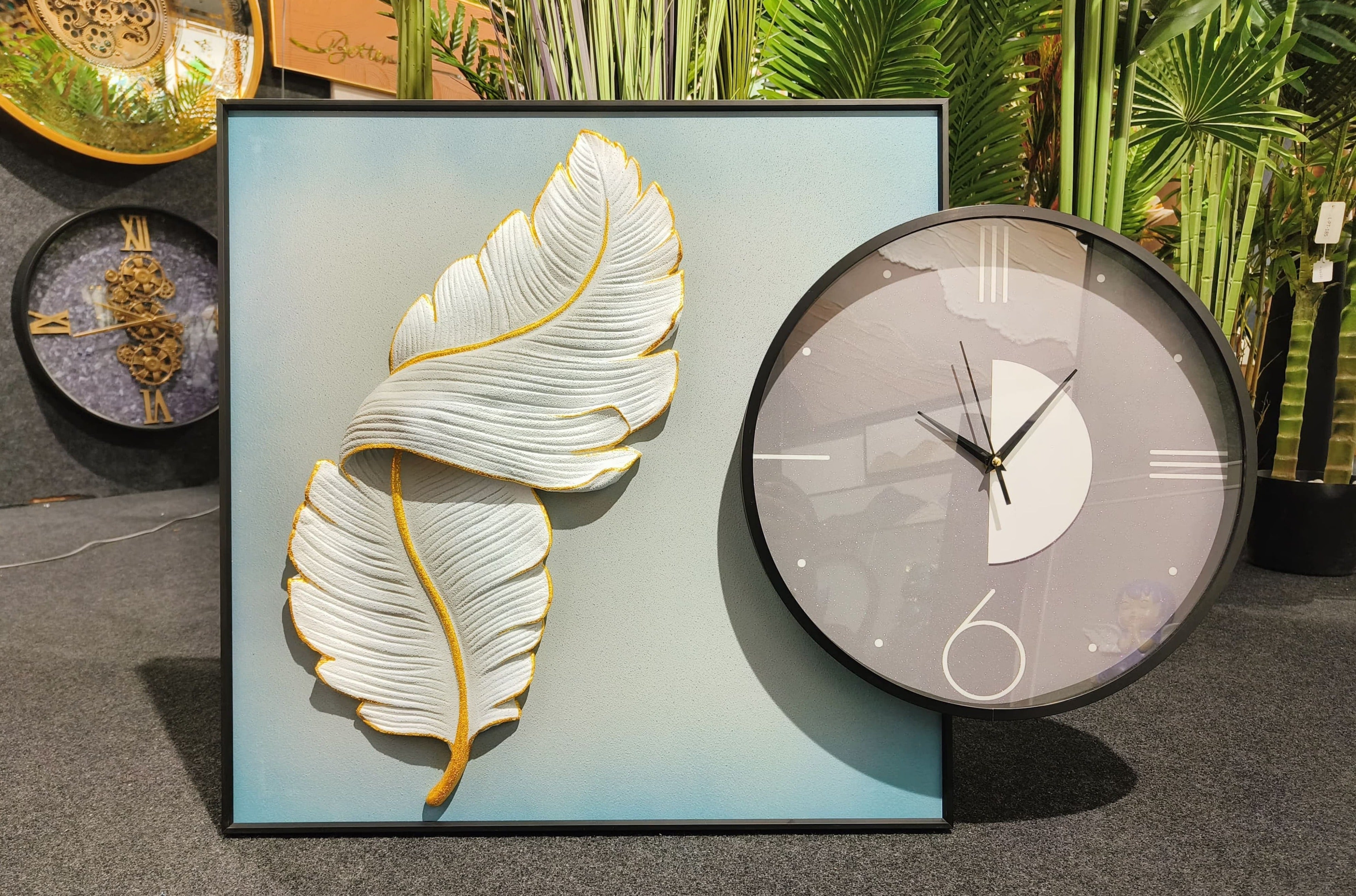 Modern Aesthetic: Hand-Painted Clock Canvas (Size:- Painting 60*60, clock 40*40Cm)