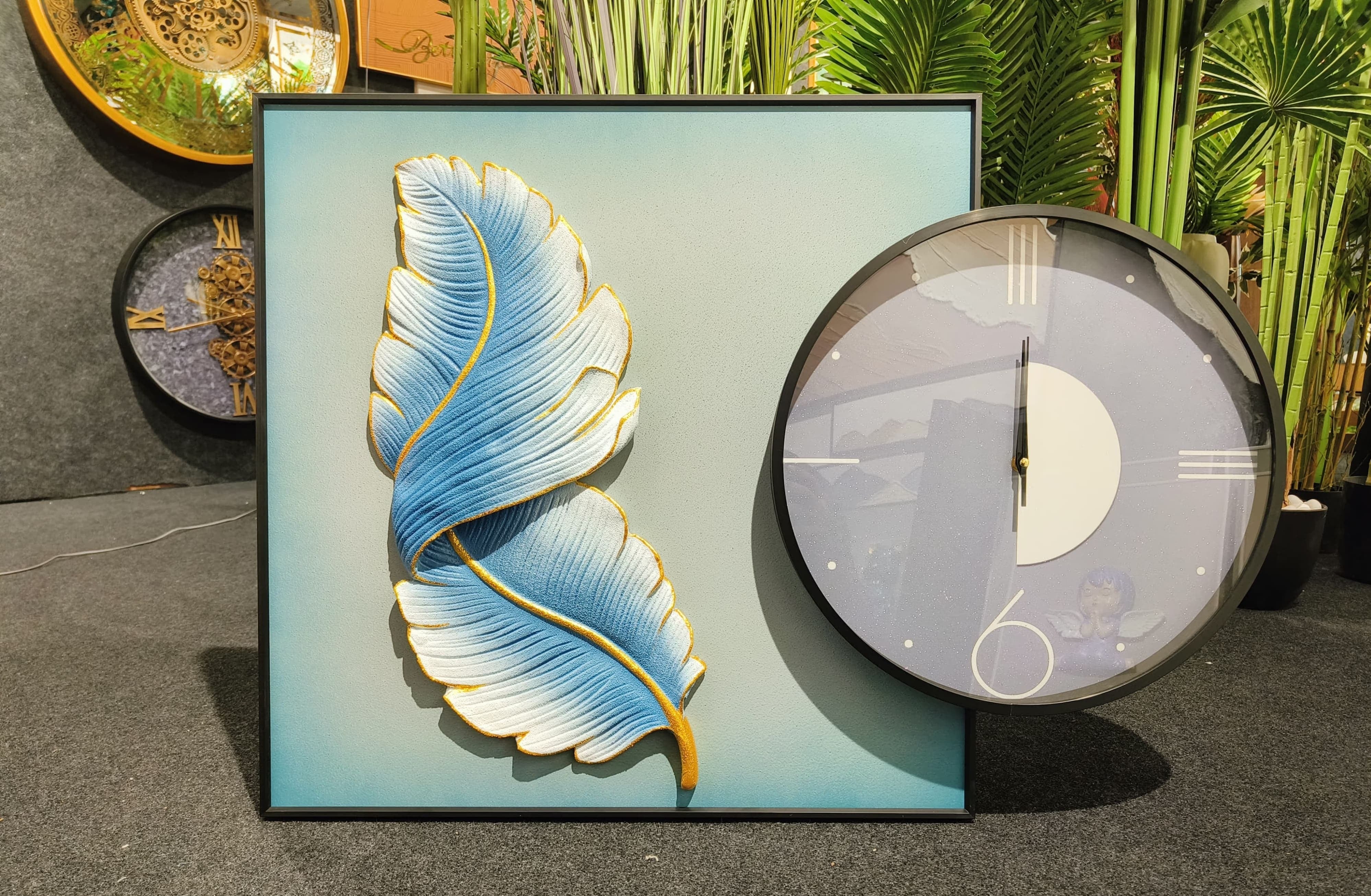 Dreamy Blues: Time and Art Combined (Size:- Painting 60*60, clock 40*40Cm)