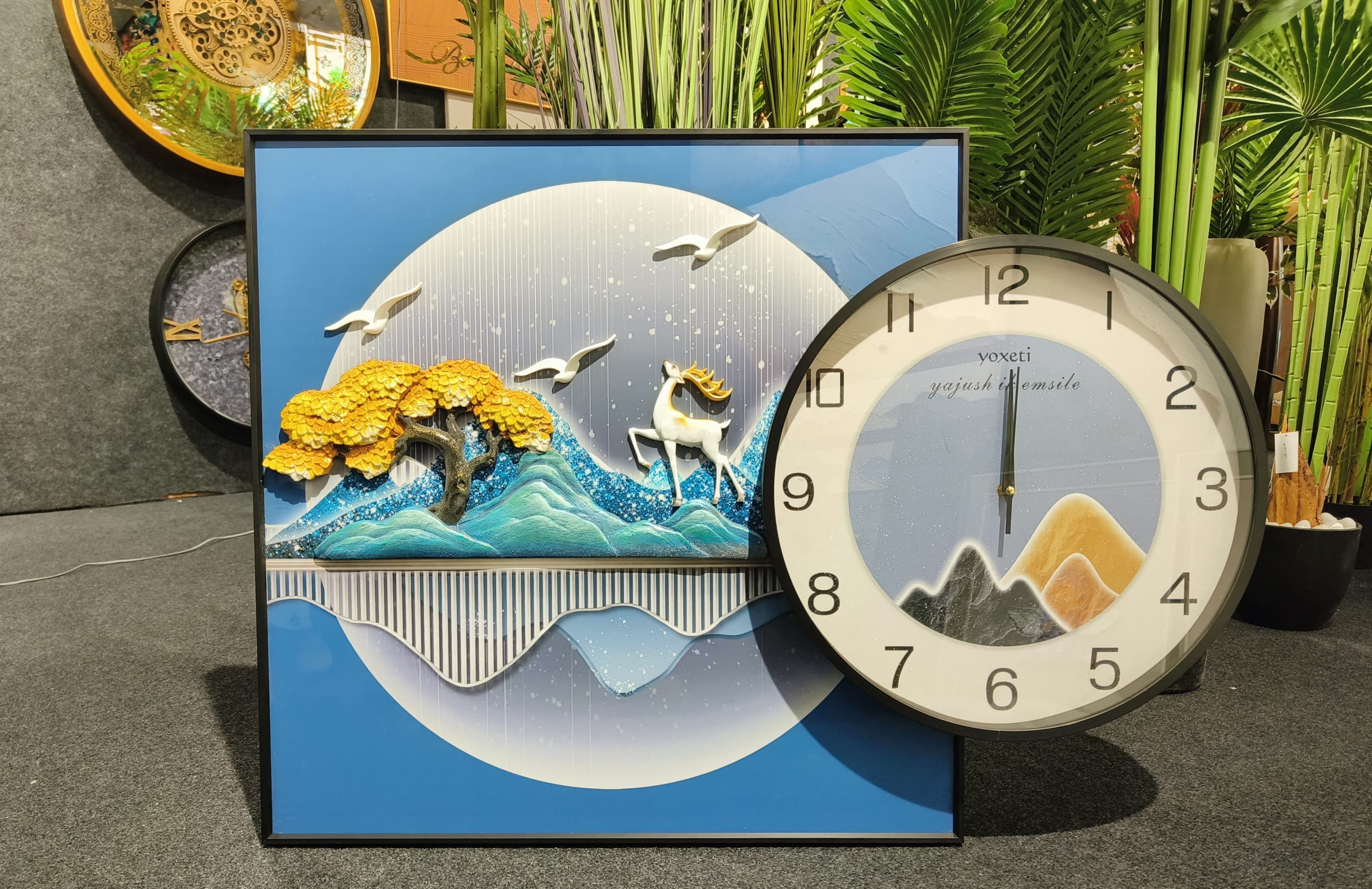 Golden Leaves: A Fusion of Art and Time (Size:- Painting 60*60, clock 40*40Cm)