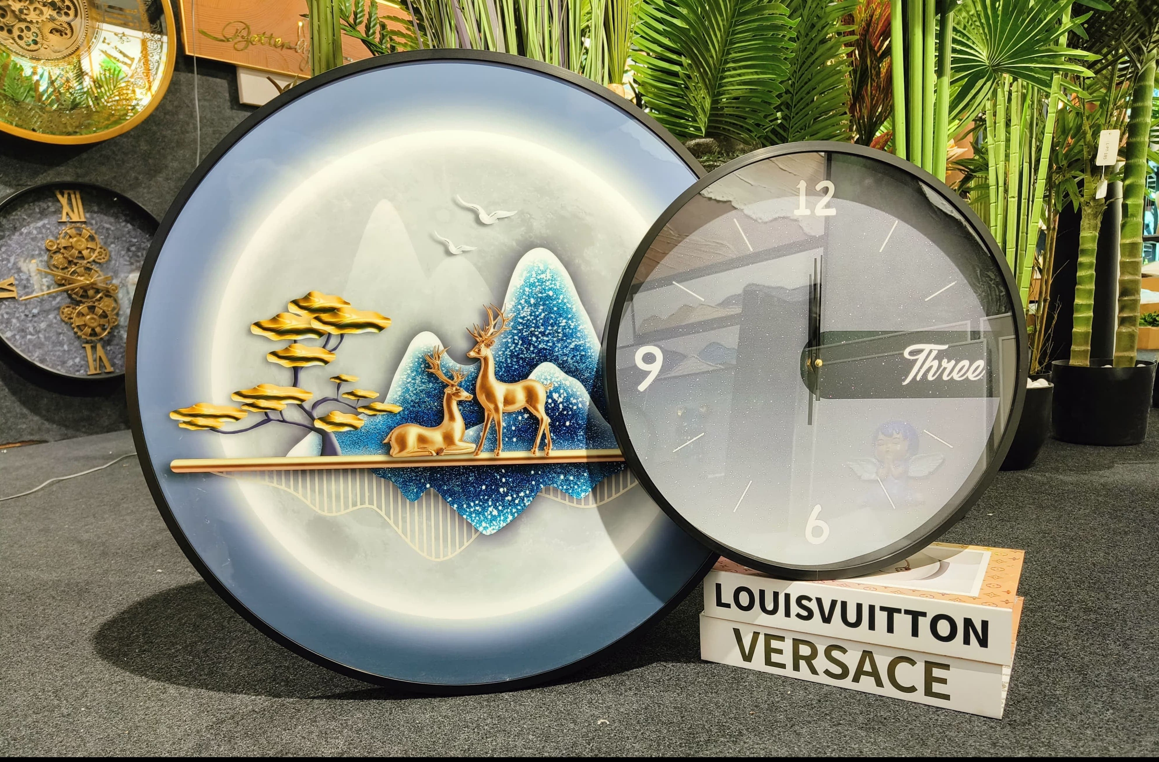 Sculpted Beauty: Handcrafted 3D Leaf Clock Decor (Size:- Painting 60*60, clock 40*40Cm)