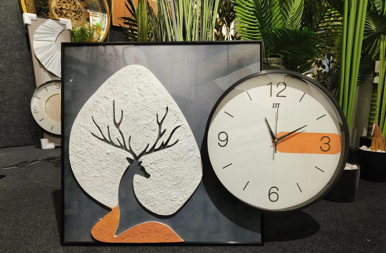 Modern Fusion: Abstract Canvas & Clock (Size:- Painting 60*60, clock 40*40Cm)