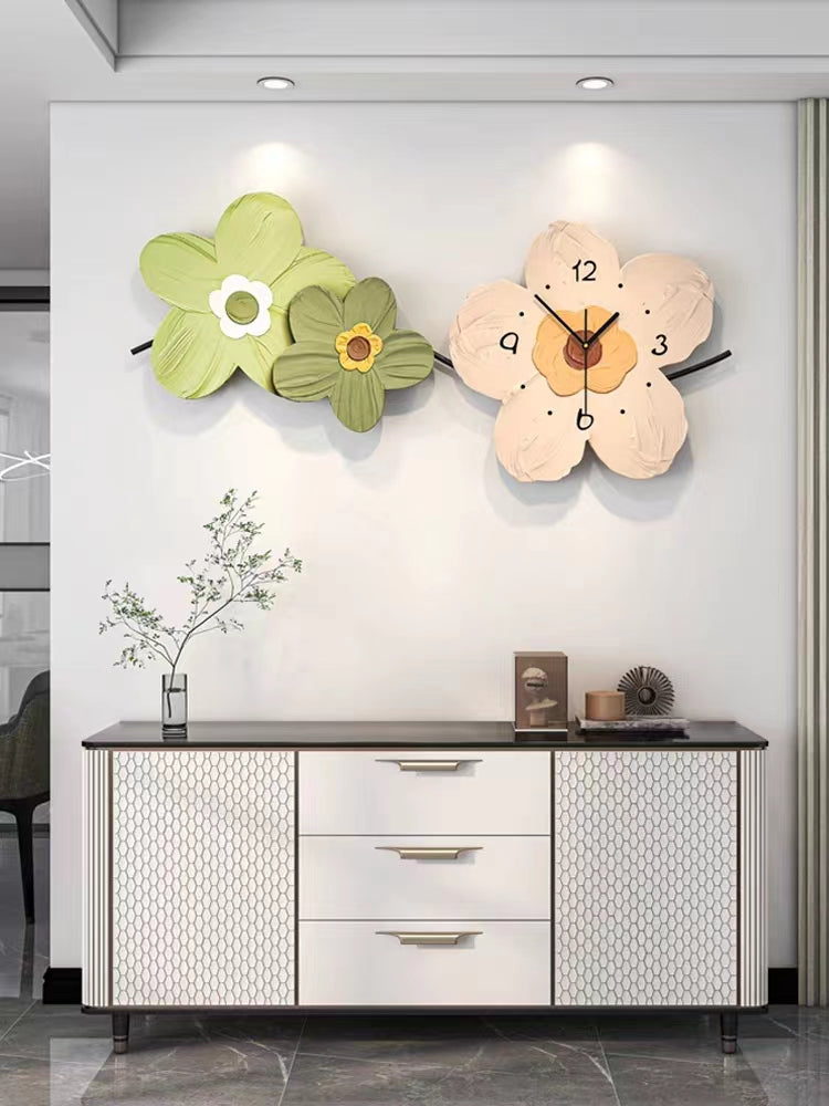 Floral Wall Clock for Living Room Simple Modern Atmosphere (80*38 cm)