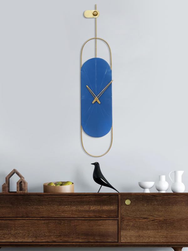Decoraive Iron Blue and Golden Analog Wall Hanging Clock for Living Room Bedroom Home Office Timeless Decor - Shreya home decor