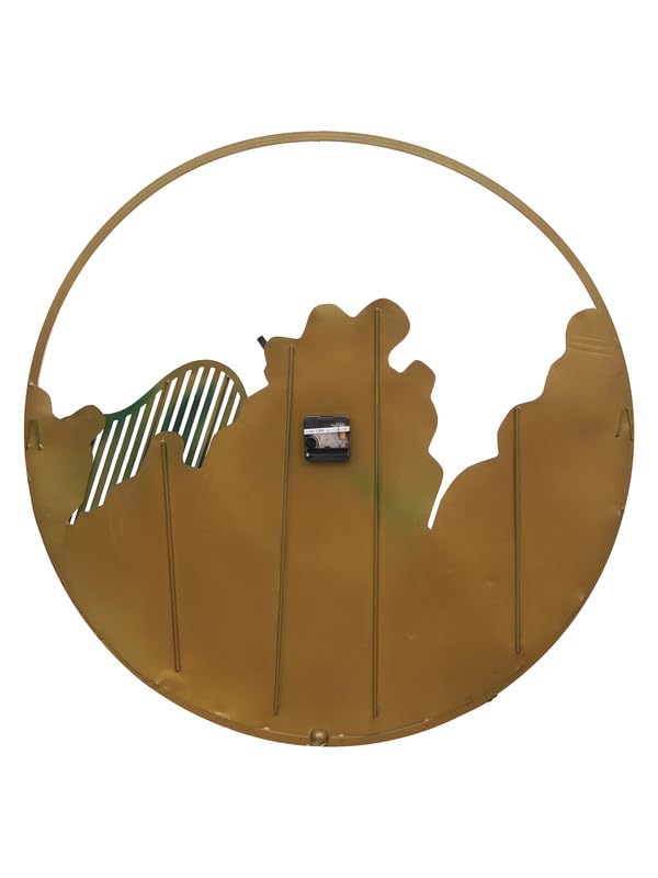 Designer Iron Round Dark Green and Golden Analog Wall Hanging Clock for Living Room Bedroom Home Office Timeless Decor - Shreya home decor
