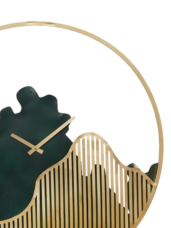 Designer Iron Round Dark Green and Golden Analog Wall Hanging Clock for Living Room Bedroom Home Office Timeless Decor - Shreya home decor