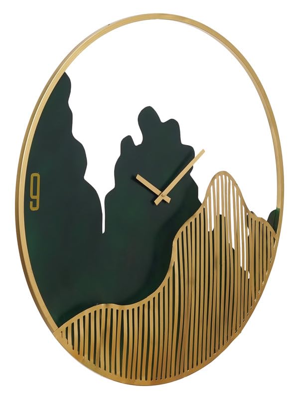 Designer Iron Round Dark Green and Golden Analog Wall Hanging Clock for Living Room Bedroom Home Office Timeless Decor - Shreya home decor