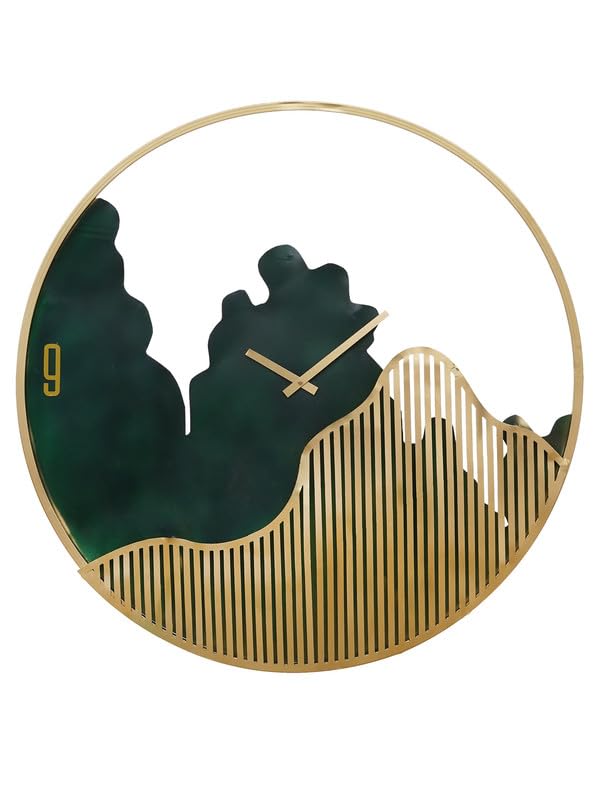Designer Iron Round Dark Green and Golden Analog Wall Hanging Clock for Living Room Bedroom Home Office Timeless Decor - Shreya home decor