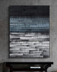 Oil Painting, Creative Blue Black Gray Space Stripes Texture Large Oil Painting - Shreya home decor