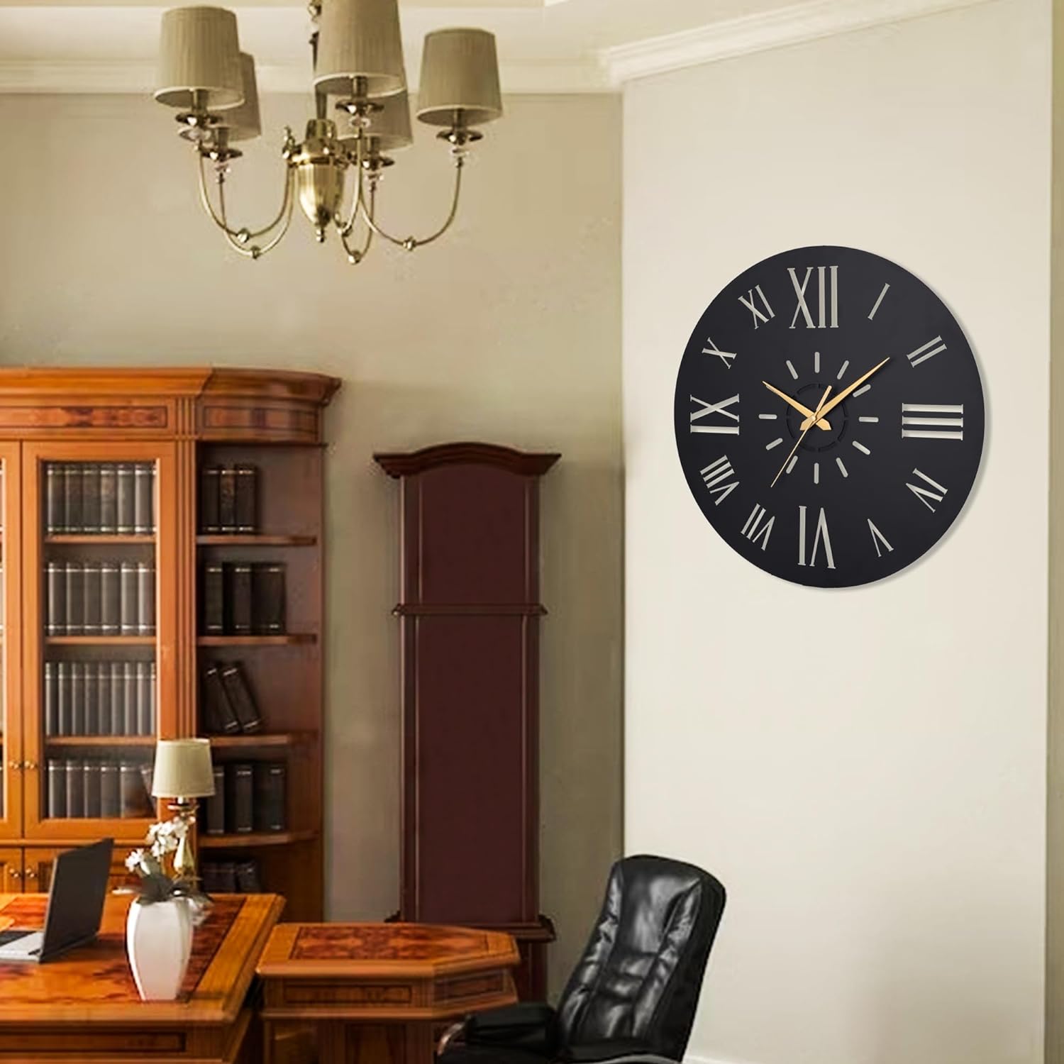 Black Analog Metal Wall Clock Rustic Farmhouse Clock for Office, Bedroom, Living Room - Shreya home decor