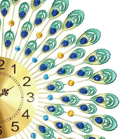 Peacock Metal Wall Clock Luxury, Large - Premium Edition - Shreya home decor
