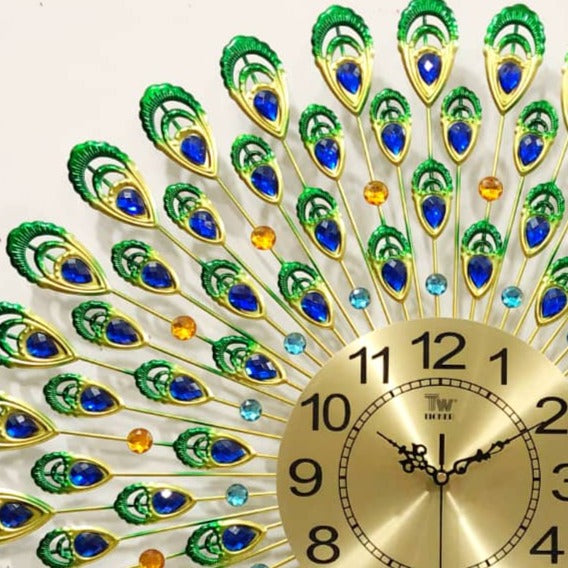 Peacock Metal Wall Clock Luxury, Large - Premium Edition - Shreya home decor
