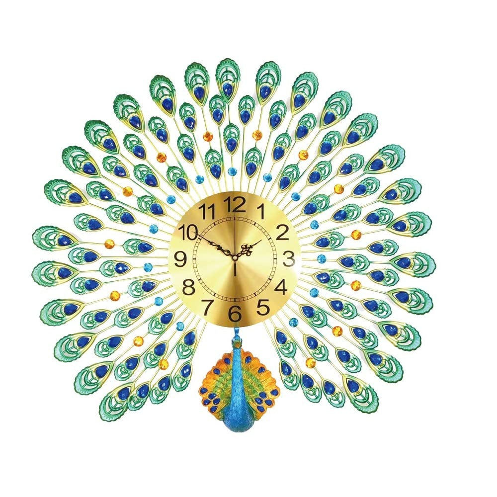 Peacock Metal Wall Clock Luxury, Large - Premium Edition - Shreya home decor